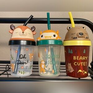 ZAK Kids toddler Drink Cups with reusable straws Deer Bigfoot Bear New